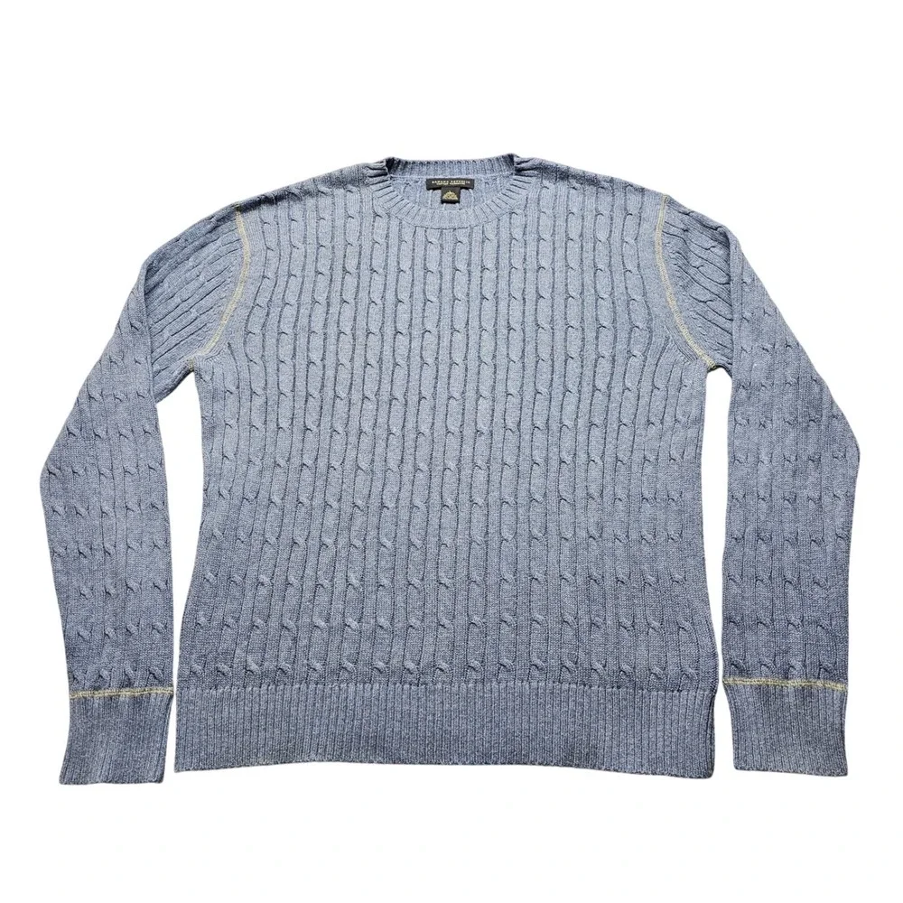 Banana Republic Mens Large Blue Cotton Cashmere Cable Knit Crew Neck Sweater